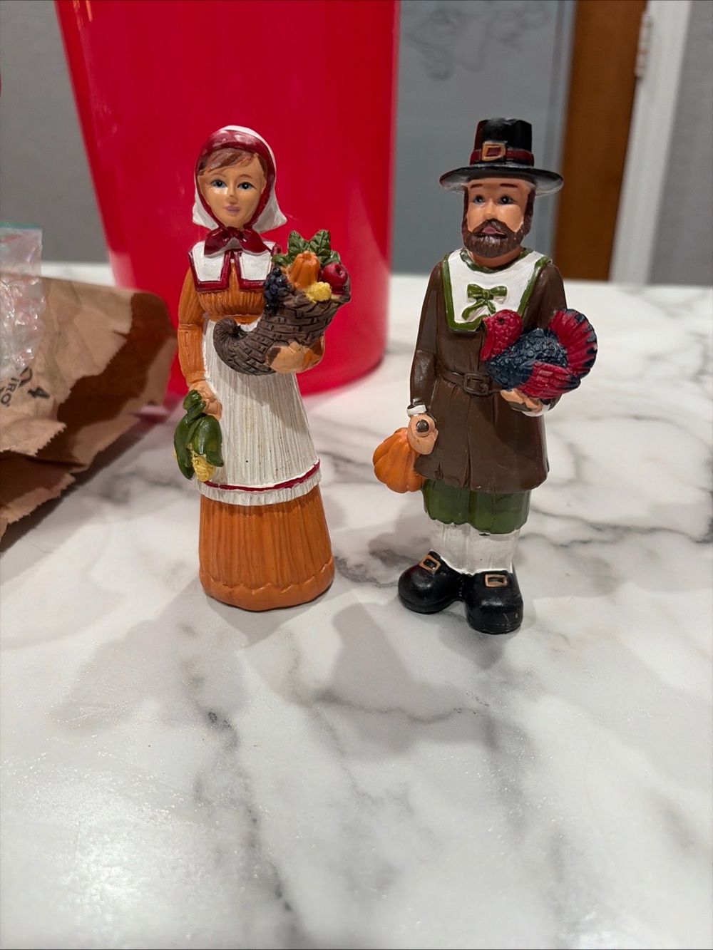 Home Holiday Pilgrim Couple Figurines - Orange & Brown